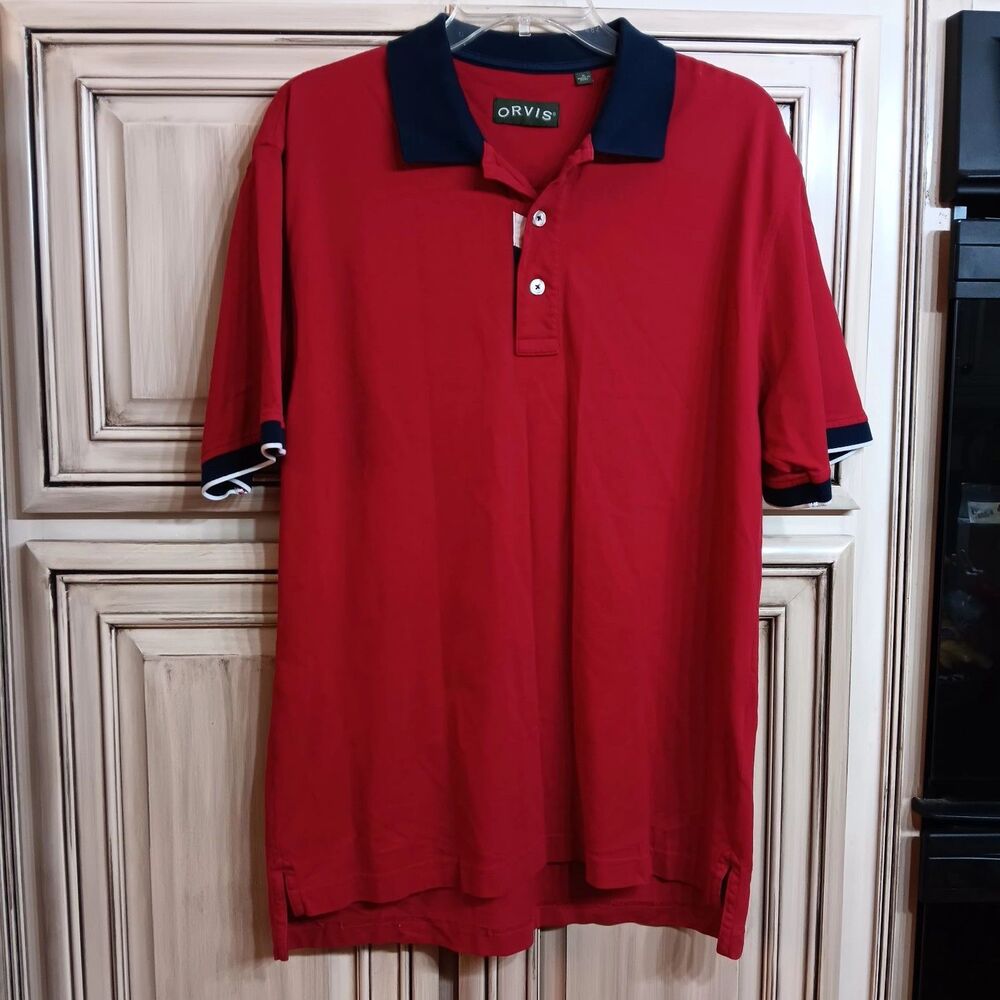 ORVIS‎ Polo Golf Shirt Mens - Size M - Short Sleeve - Red Navy White